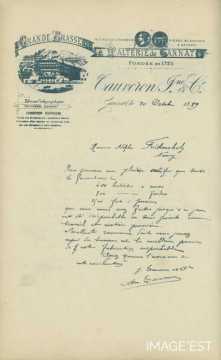 Certificat de la Brasserie F. Tauveron & Cie (Gannat)